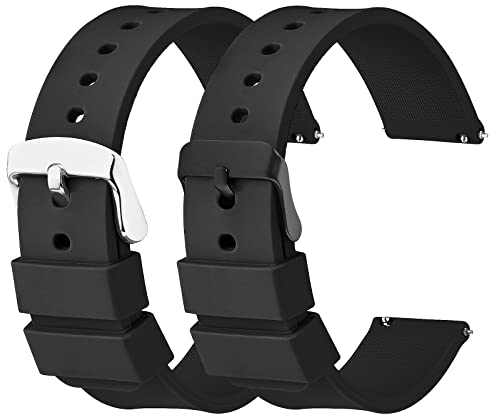 Cobee 2 Stück Silikon Uhrenarmbänder Schnell lösbare Wasserdichte Weiche Uhrenarmbänder mit Schwarzer Oder Silberner Edelstahlschnalle, Kompatibel mit Smart Watch Sportuhren Armbändern (22mm)