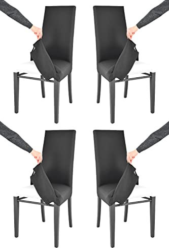 Tommychairs - 4er Set gepolsterte Stühle JAZZ mit herausnehmbarem Bezug für Küche, Struktur aus Buchenholz Anilinfarbe Schwarz und mit herausnehmbarem Bezug aus Stoff in der Farbe Schwarz bezogen