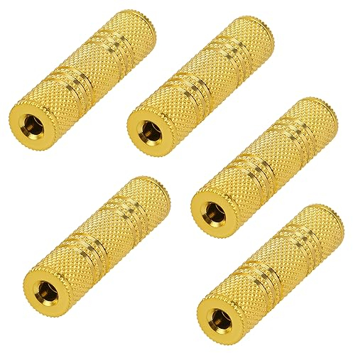 KUOQIY 5 Pièces 3.5mm Femelle à Femelle Audio Stéréo Adaptateur, Métal Jack 3,5mm à Jack 3,5mm Audio Coupleur, pour Écouteur AUX Extenseur, Doré