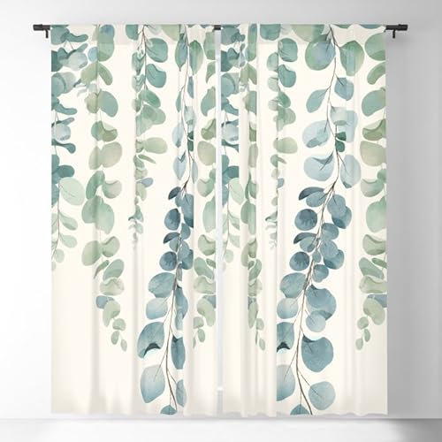 DONGSHAN Eukalyptus Gardinen Blickdicht - Verdunkelungsvorhang Thermogardine mit Ösen - Verdunklung Schlaufengardinen für Wohnzimmer Schlafzimmer Kinderzimmer 2er Set 220x140 cm(HxB)
