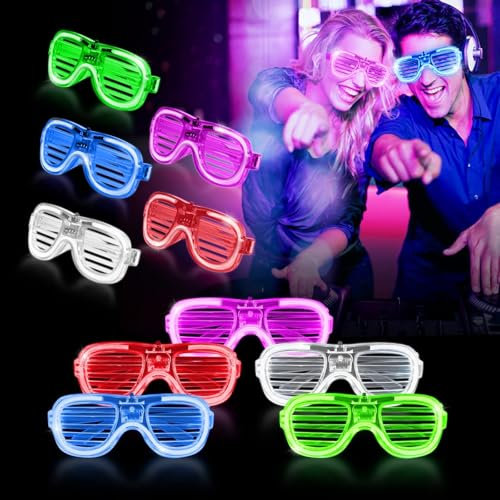 Mossoko Neon-Partybrillen – 10 Stück LED-Leuchtbrillen für Geburtstag, Festival, Hochzeit, Club, 80er Jahre, Tanz, Rave, Disco, blinkende Partyzubehör, Kinder und Erwachsene