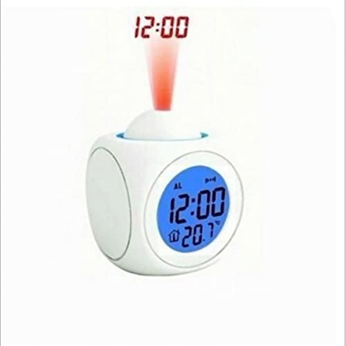 Projector Table Clock, Multifunction Projector Table Clock Reusable Plastic USB Charging Led Voice Function Projection Alarm Clock for Bedroom(white)