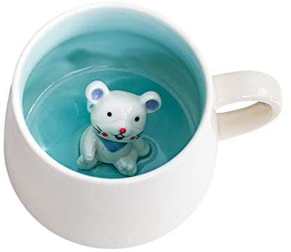 Biigming Tasse Souris 3D en Céramique, 350 ml Mug Humour Fait à la Main, Cadeau Animal pour Noël, Anniversaire, Femmes, Enfants