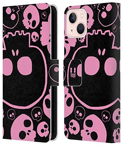 Head Case Designs Rosado Calavera de Jazzy Carcasa de Cuero Tipo Libro Compatible con Apple iPhone 13