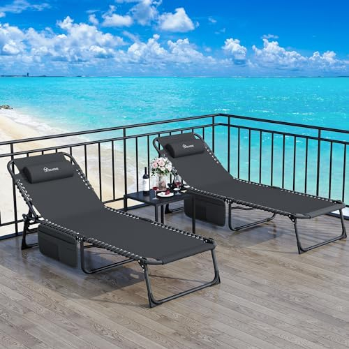 YITAHOME Sonnenliege Klappbar 2er-Set, Campingliege mit 4 Einstellbaren Positionen, 190x60x31cm Sonnenliegen mit Kopfteil & Seitentasche, Belastbarkeit bis 300lbs für Garten, Pool, Camping, Schwarz