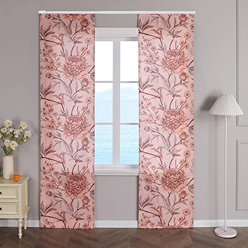 ESLIR Schiebegardinen Blickdicht Flächenvorhänge Set 2er Schiebevorhang Wohnzimmer Gardinen mit Klettband Landhaus Vorhang Blumenmuster Rosa BxH 57x145cm 2 Stück