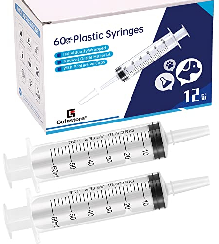 12 Pack 60ml Plastic Syringe for Scientific Labs, Measuring Liquids, Pets, Oil or Glue Applicator