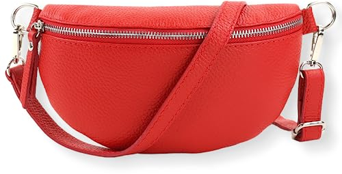 Blade Bauchtasche Echtleder, stylisch Umhängetasche, Hüfttasche für Damen, Hochwertige Schultertasche mit Reißverschluss, Crossbody Bag, Handtasche, Gürteltasche (ROT)