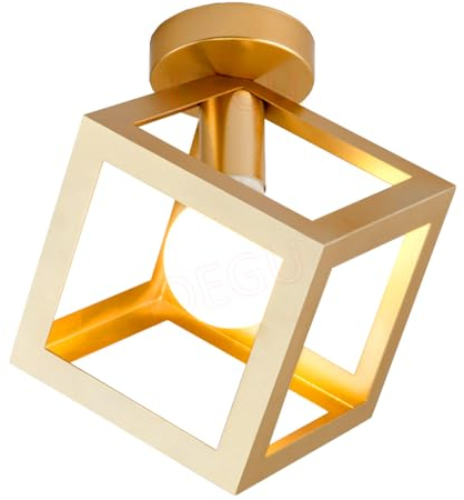iDEGU Retro Deckenleuchte im Geometrischen Design Moderne Deckenlampe mit Würfel Lampenschirm Vintage Lampe E27 Deckenleuchte für Schlafzimmer Wohnzimmer Flur Küche Café Restaurant, 16 cm, Gold