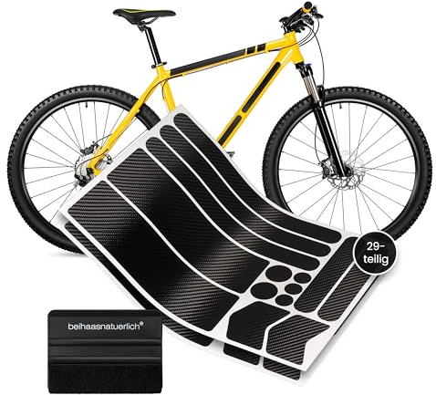 beihaasnatuerlich® Fahrrad Schutzfolie - stark haftender Rahmenschutz für E-Bike, Trekking, Moutainbike, Rennrad - 29 teiliges Folien-Set für Fahrradrahmen - verhindert Kratzer (Carbon schwarz)