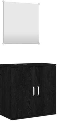 vidaXL Badmöbel Set 2-TLG., Wandmontage Badezimmermöbel, Waschbeckenschrank Schrank für Badezimmer, Spiegel Badschrank, Schwarz Holzwerkstoff