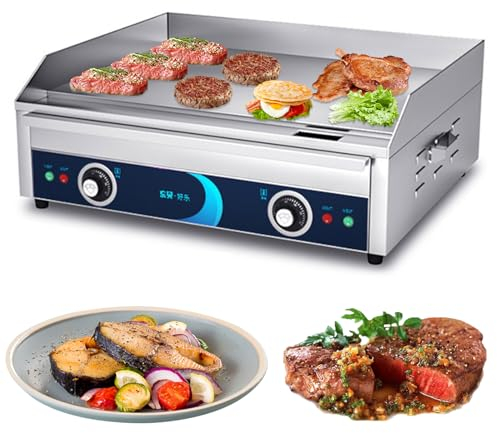 RUYICZB 24 Piastra Elettrica Commerciale Piastra Cottura Senza Spina Doppio Piastra Elettrica per Grigliare Grill Teppanyaki in Acciaio Inox Antiaderente per Cucina Ristorante, 220V 4400W