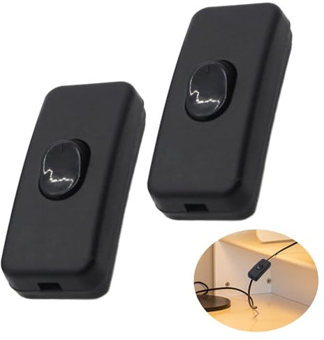 2pcs Inline Switch, 2-Pins Waterproof In Line Light Switches, 2 Amp 250V ON/OFF Cable Switch Accepts 2 Core Flat Wire for Small Appliance, Multipurpose Lamp Switch Replacement (Black)