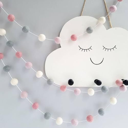 YapitHome 2 Stück Pom Pom Felt Ball String,2.5cm Bunte Filzkugelgirlande,Filzball Girlande für Wand Geburtstagsfeier Schmuck