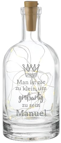 polar-effekt Personalisiertes Flaschenlicht aus Glas mit Gravur - beinhaltet LED Lichterkette - Dekoflasche mit Namen graviert - persönliches Geschenk
