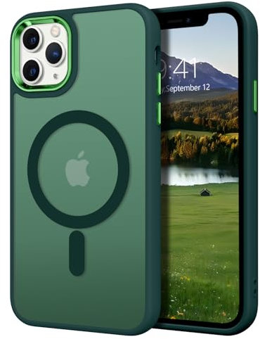 BENTOBEN Funda Magnética para iPhone 11 Pro MAX 6,5''Compatible con Magsafe y Carga Inalámbrica Carcasa Translúcida Mate Trasera Fina Híbrida Protección contra Caídas Resistente a arañazos-Verde