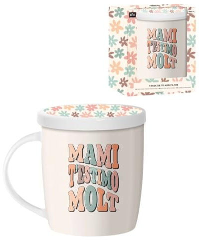 ROCKING GIFTS Taza Tisana de cerámica con Capacidad de 350ml con Filtro para infusiones y té, Missatge en Català, Regalo Día de la Madre, Apto Lavavajillas