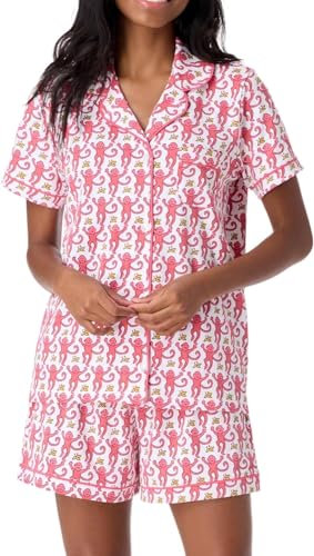 Y2k-Pyjama-Set für Damen, 2-teilig, Button-Down-Affen-Shorts-Set, Roller Dupes Rabbit Preppy Loungewear-Pjs (Rosa,M)
