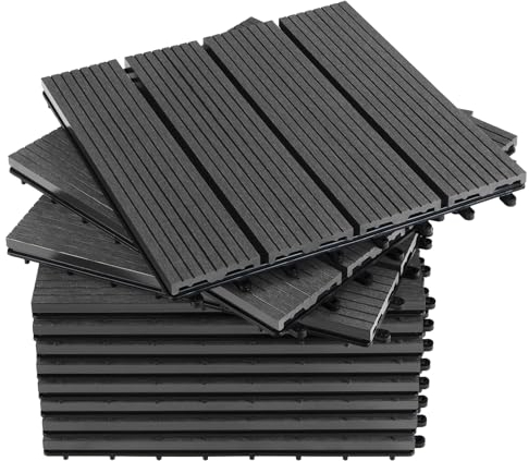 Montafox WPC Fliesen 30 x 30 cm 11 Stück / 1m² Grau Terrassenfliesen Klicksystem Fliese Holzoptik Bodenbelag Klickfliesen Terrasse Balkon, Größe (Fläche):1 m² | 11 Fliesen, Farbe:Grau
