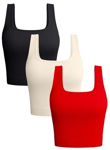 OQQ Damen 3-teiliges Tank-Top Gerippt Nahtlos Workout-Shirts Yoga Bauchfreies Top