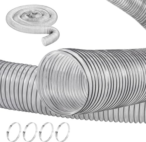 VEVOR 4inch-1 Dust Collection 4'' x 20', Thickened PVC Material Puncture-Resistant Flexible Clear Hose with Carbon Steel Wire Coil 4 x 304 Stainless Clamps, for Table, Band Saw, Planer, Jointer, White