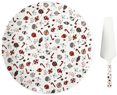 HOME DECO FACTORY, KA0393, Plat et Pelle à Tarte Multicolores pour Noël, Service de Table en Porcelaine, idéal pour Vos Repas festifs, diamètre 30 cm, Multicolore