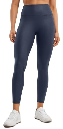 CRZ YOGA Women's Butterluxe 28'' Matte Faux Leather Leggings - No Front Seam High Waist Stretch Gym Leggings Pleather Pants Real Navy Foil Pattern 8