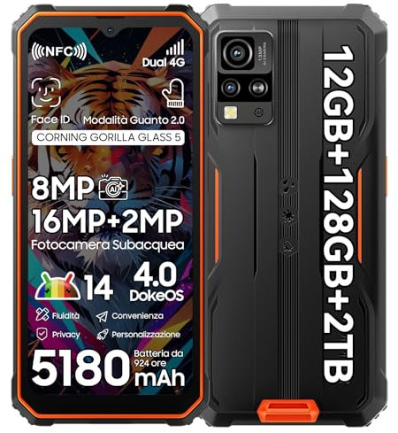 Blackview BV4800 Pro Android 14 Movil Resistente, 12GB+128GB-TF 2TB, Octa Core, 6.56 Vidrio Corning Gorilla, 5180mAh, 16MP+8MP, Móvil rugerizado 4G, IP69K/GPS/Modo Guante/OTG/Fingerprint/3 Slots/NFC