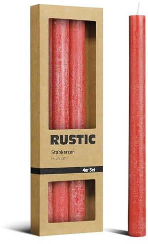 Brandsseller 4er Set Tafelkerzen 2x25 cm – durchgefärbt aus Paraffin – lange Brenndauer 6h – elegante Stabkerzen für Tischdeko, Weihnachten & Feste – passend für Kerzenhalter - Rot