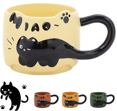 Katzentasse, Tasse Katze Keramik, Cute Mug, Süße Tasse, Teetasse Niedliche, Teacup Lustige, Kaffeebecher für Katzenliebhaber Geschenk für Frauen Freunde Kinder Weihnachten Geburtstag 380ML(Beige)