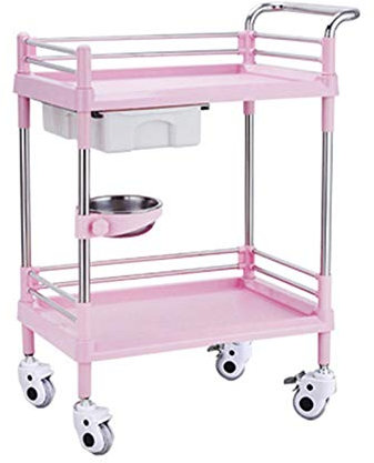 QUSYZD Hand Trucks Beauty Salon Cart Trolley 2-Tier Rolling Utility Cart, Beauty Salon Storage Cart with Bowl Drawers, Stable Andng Stainless Steel Tube Support/Blue/M,Pink-Medium