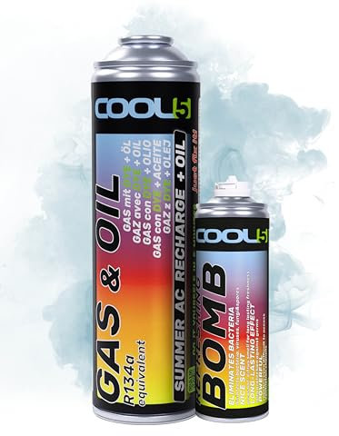 COOL5 2in1 - Sostituzione del refrigerante R134a con olio, per la ricarica dell'aria condizionata per auto 1995-2016 + bomba rinfrescante + APC 500ml