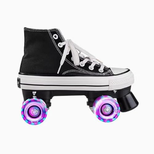 MHXZKHL Rollschuhe Für Mädchen Rollerskates Damen Disco Roller Canvas Skates Erwachsene Leder Atmungsaktiv Retro Design(38,Black 2)