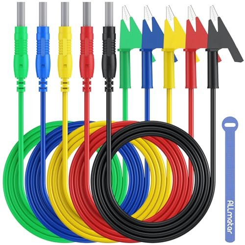 ALLmeter Spina a banana allungabile a morsetti a coccodrillo, 1 m, per multimetri, alimentatori, pinze, laboratori fisici, misurazioni elettriche, riparazioni, conduttori in rame, 15 A, 1000 V