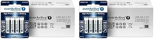 everActive AA Batterien 96er Pack, Pro Alkaline, Mignon LR06 R06 1.5V, höchster Leistung, 10 Jahre Haltbarkeit, 48 Stück – im Blister verpackt