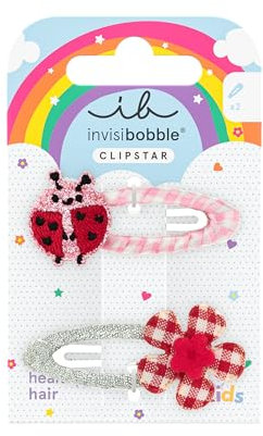 invisibobble SNAP CLIP KIDS Happy Ladybird (2 pezzi) – Fermagli per bambini con coccinella e fiore – Per bambine e bambini – Clip grande per capelli sottili – Giocoso, sicuro e delicato