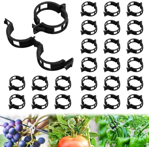 100 Stück Pflanzenclips Kunststoff Pflanzenklammern für Kletterpflanzen, 2025 Wiederverwendbare Pflanzenklammern für Tomaten, Trauben, Reben, Gurken, Gartenklammern Innen Außeneinsatz (100, Schwarz)