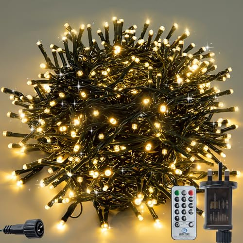 LED Lichterkette für Außen & innen,10m,100 LEDs, Weihnachtsbeleuchtung Außen, Wasserdicht, 8 Leuchtmodi, Timer-Funktion, Lichterkette Weihnachtsbaum (warmes Weiß)