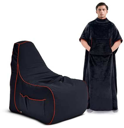 Game Over Gaming Blanket & Bean Bag | Stay Warm & Comfortable While Gaming | Wearable Fleece Blanket with Arm Slots | Ergonomic Gaming Bean Bag | Ultimate Gamer Setup (Fire Rune)