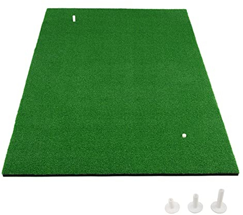 BOOZXCV Golf Practice Mat, 5ft x 3ft Artificial Grass Golf Hitting Mats with 3 Rubber Tees, Indoor & Outdoor Portable Golf Training Turf Mat for Driving, Chipping, Putting