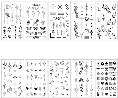 10 Sheets Fake Tattoos Temporary Tattoos Tiny Temporary Tattoo for Women Men Flower Moon Designs On Arm Neck Shoulder Waterproof