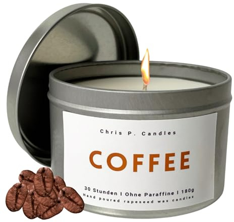 Chris P. Candles Duftkerze Coffee | Geschenke für Kaffeeliebhaber & Freunde | Süße Kerze mit Kaffeeduft | Handgemacht, lange Brenndauer & Premium-Qualität | 180 g (Kaffee)