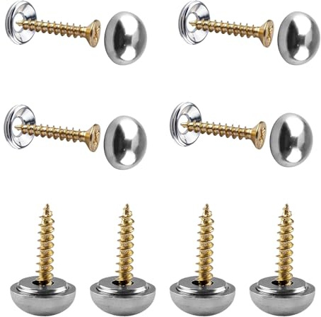 INCREWAY 8Pcs 15mm Mirror Screws, Silver Dome Polished Stainless Steel Decorative Caps, Mirror Screw Fasteners for Glass Furniture and Display Mounting