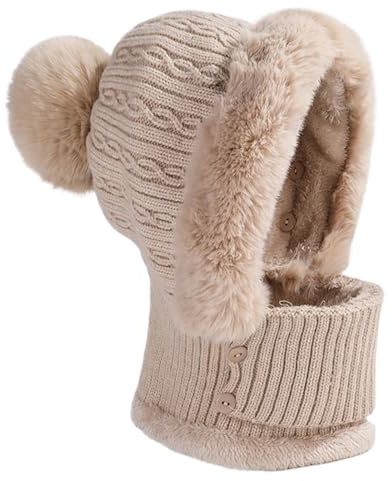 Acunny Gorros de punto para mujer - calentador de cuello a prueba de viento | Gorro con bufanda y máscara facial - Para senderismo, viajes, esquí, ciclismo, snowboard, para mujer, abuelas y