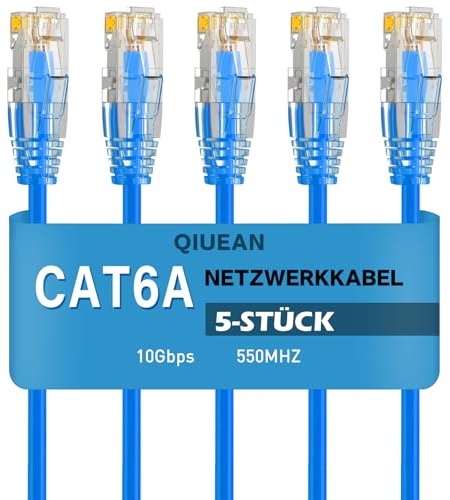 Qiuean Cat6a Lan kabel 0.2m (5 Stück), 10Gbps 550MHz Netzwerkkabel, 28AWG Reines Kupfer Patchkabel für Patch-Panel & Netzwerkschrank