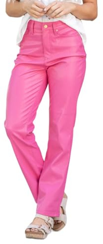 Generisch Lack Damen Kunstleder mit Bund und geradem Bein, veganes Glanz Leggings Damen 48 (Black, L)