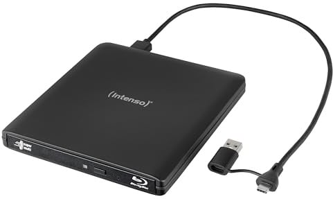 Intenso extern Blu-ray-enhet/extern brännare EOD 500BD Slim, USB 3.2, för bärbar dator, stationär dator, iMac, MacBook, Windows, MacOS, inklusive gratis bränningsprogramvara, Ashampoo Burning Studio