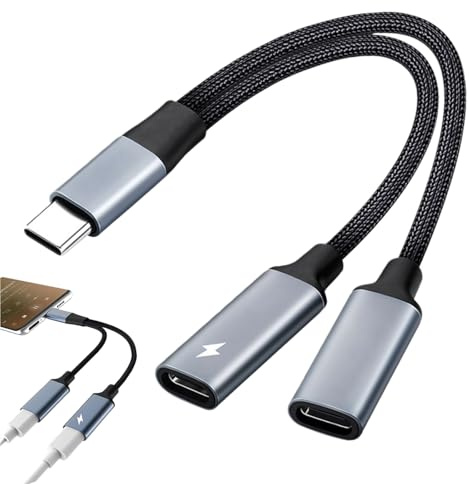 USB C Splitter 2 Port,Type C Splitter 1 in2 out,USB C Male to Dual Female Adapter,Dual U/SBC Headphone and Charge Type C Audio,U-SB/C Female Cord Converter,US/B-C Double Adapter for PC Phone Laptop