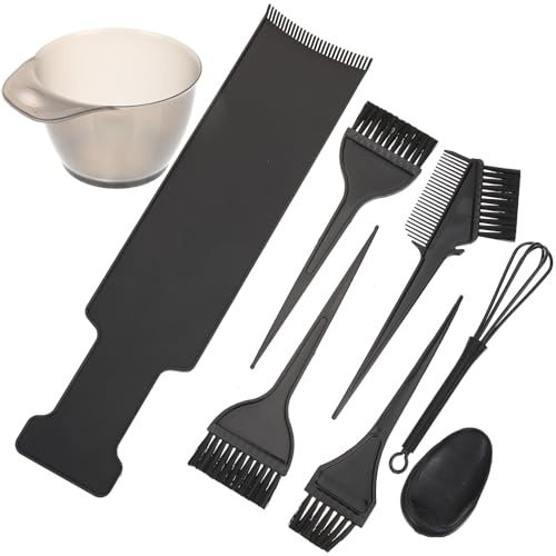 Hohopeti Haarfärbe Satz mit Ohrenschützern und Flexiblem Kamm aus Kunststoff Färbepinsel und Schale für Professionelles Friseurzubehör im Salon und Selbstgemacht Zufälliger Stil