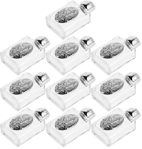 BESPORTBLE 10 Bottigliette Vuote per Acqua Santa da Viaggio in Lega 15 Ml Rilievo Argentato, Contenitori Cristiani Portatili per Cerimonie, Matrimoni e Battesimi